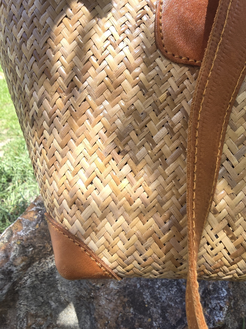 TLC Natural Woven Tote with Tan Leather Trim - Picture 9 of 10